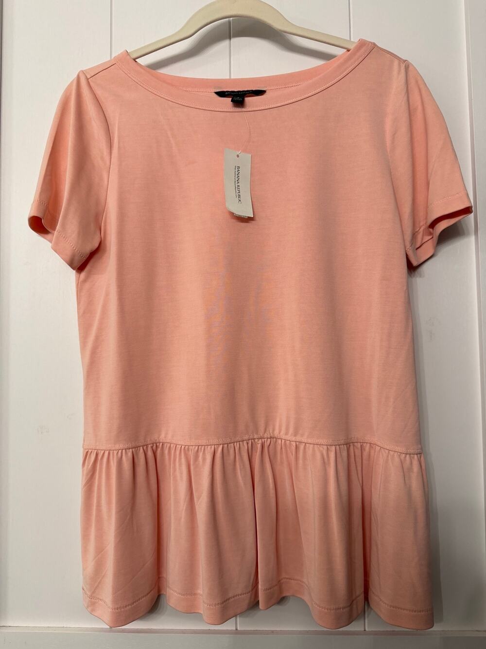 Banana Republic NEW pink peplum short-sleeve babydoll ruffle bottom top sz S NWT